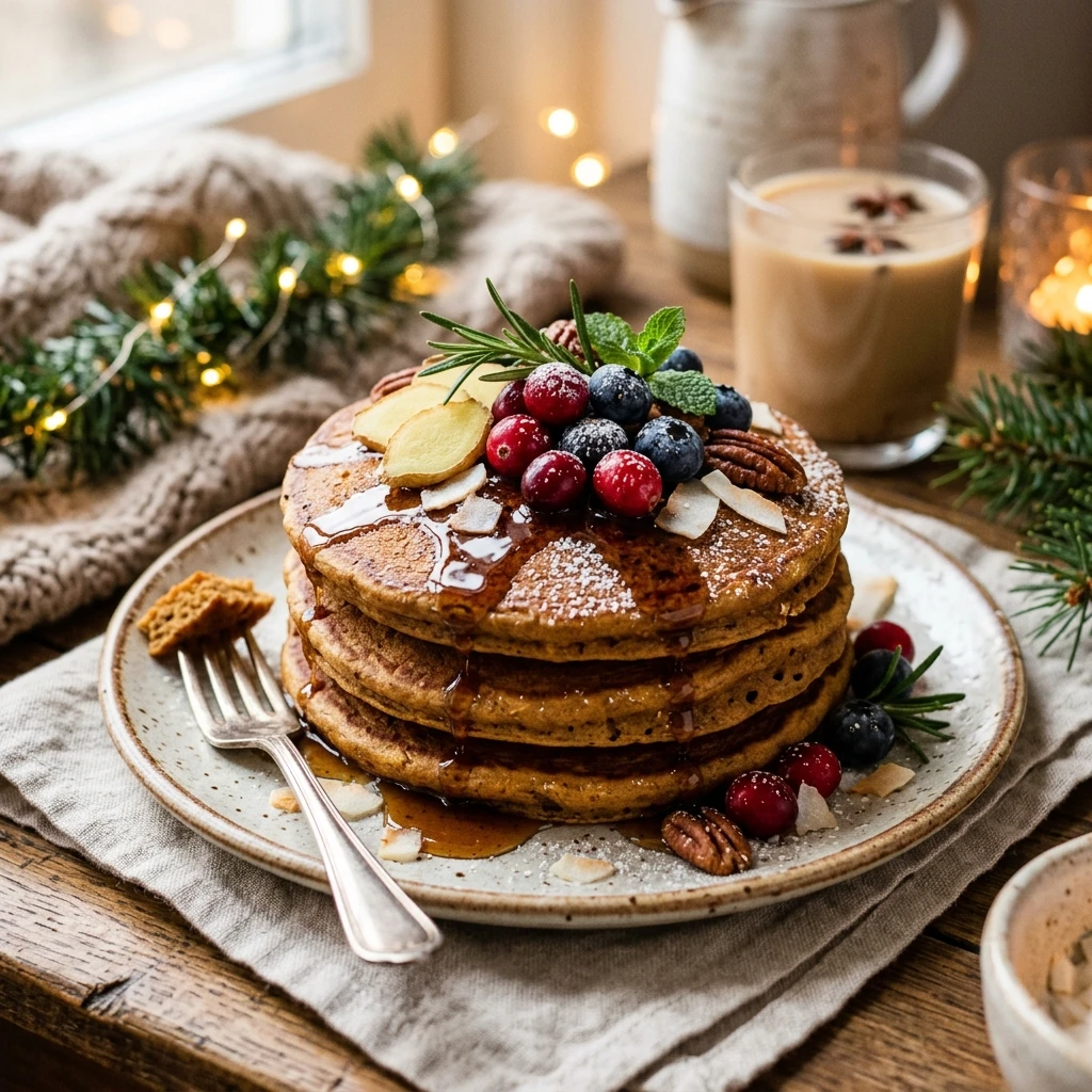 Vegan Gingerbread Pancakes - Healthy Christmas Breakfast