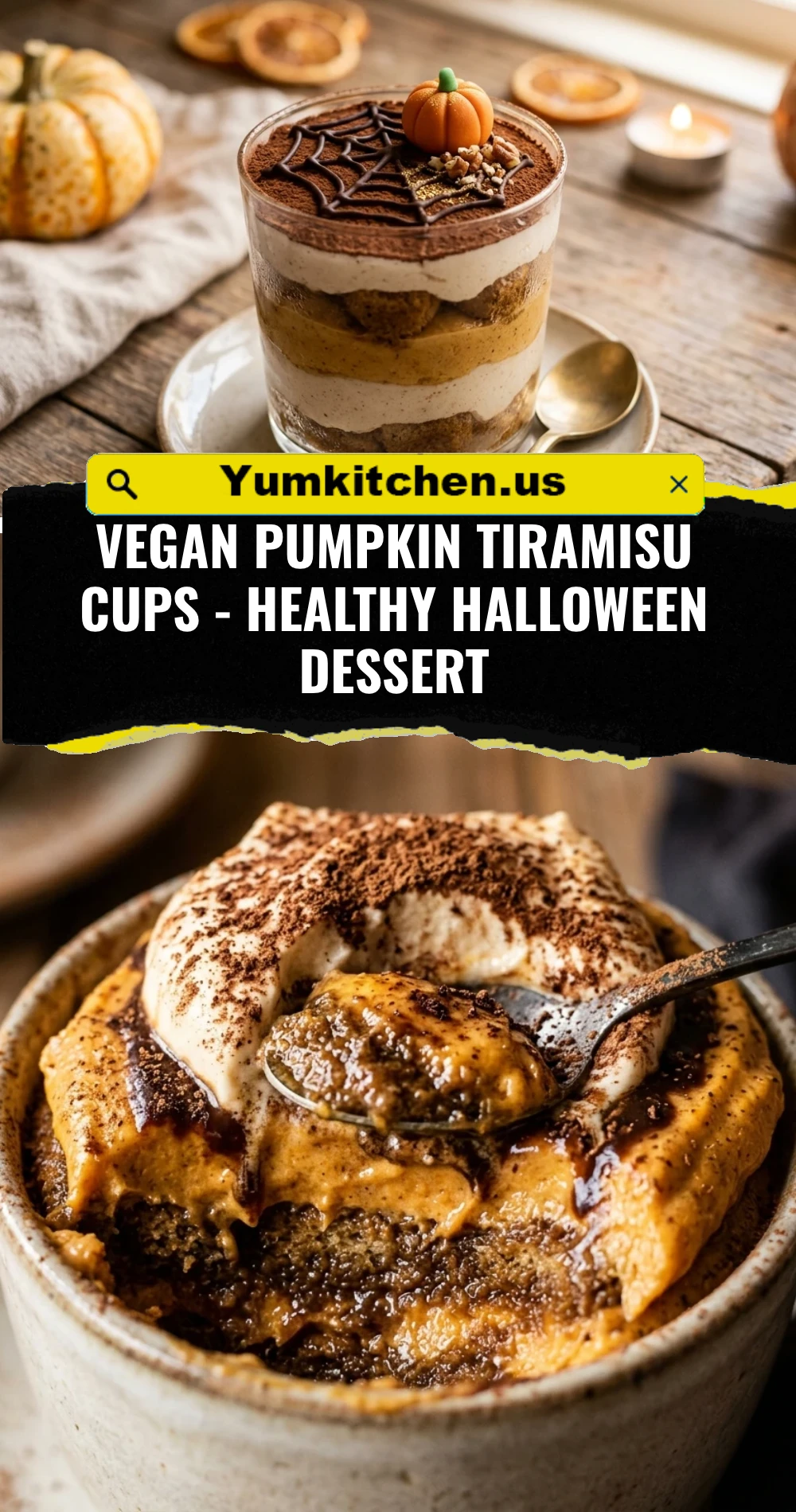 Vegan Pumpkin Tiramisu Cups - Healthy Halloween Dessert