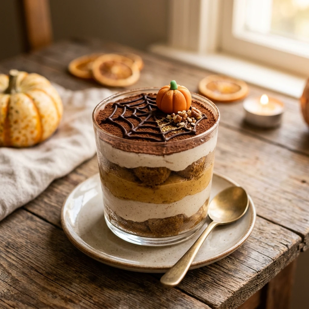 Vegan Pumpkin Tiramisu Cups - Healthy Halloween Dessert