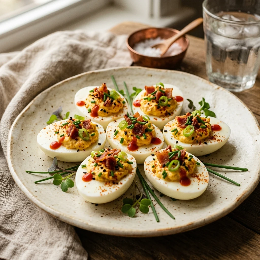10-Min Sriracha Deviled Eggs Spicy