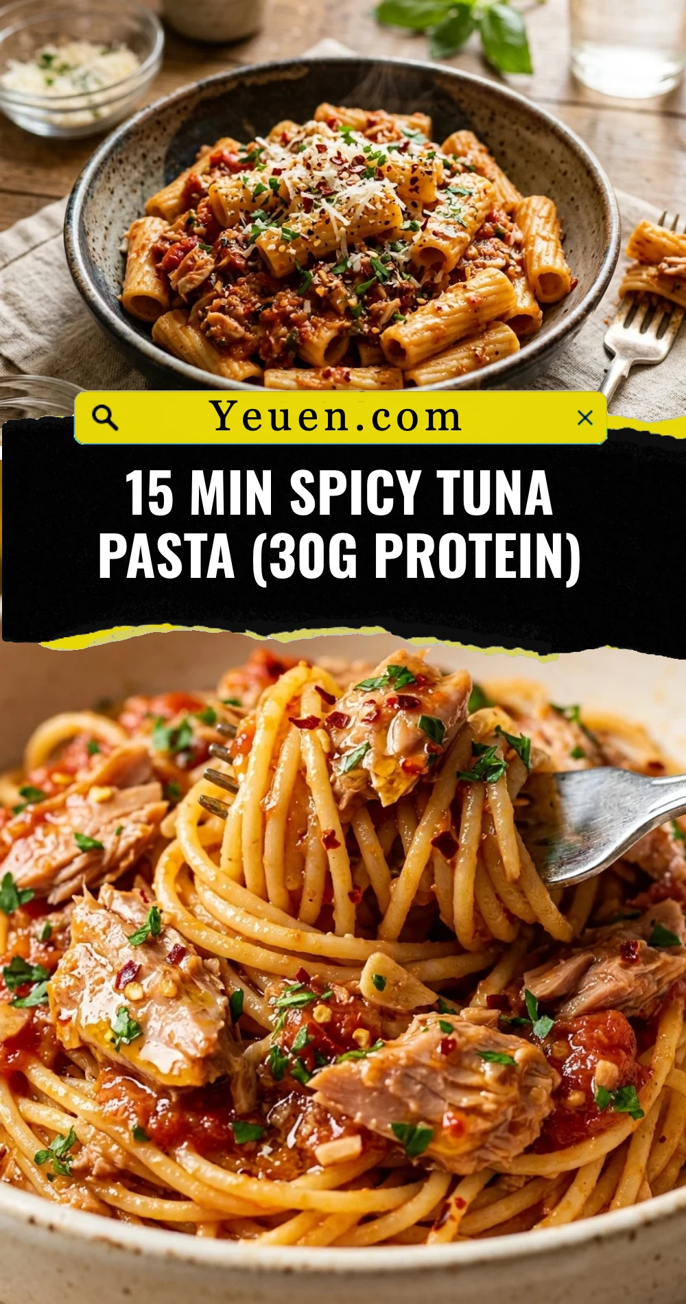 15 Min Spicy Tuna Pasta (30g Protein)