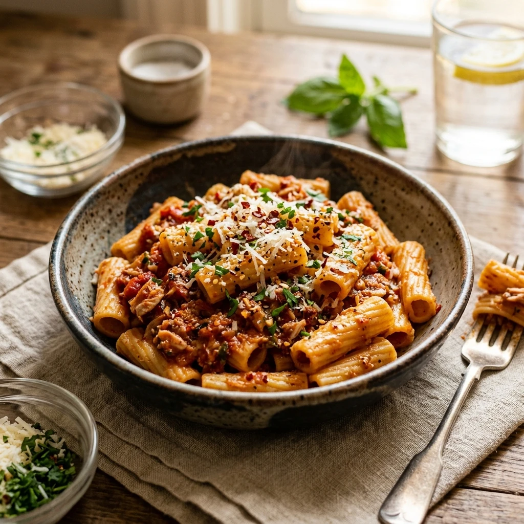 15 Min Spicy Tuna Pasta (30g Protein)