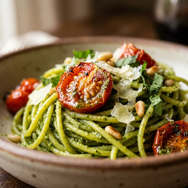 15 Minute Pesto Pasta with Cherry Tomatoes