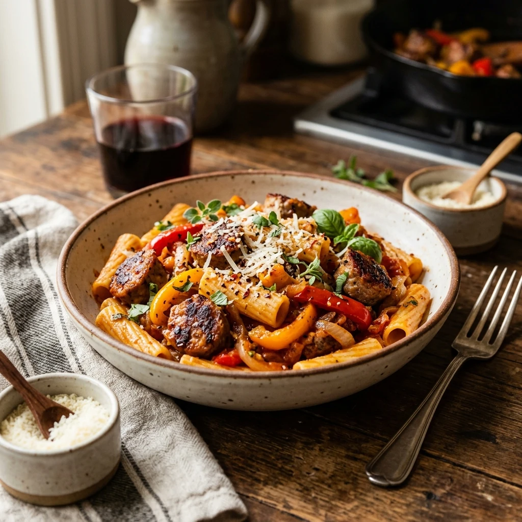 20 Minute Sausage and Peppers Pasta