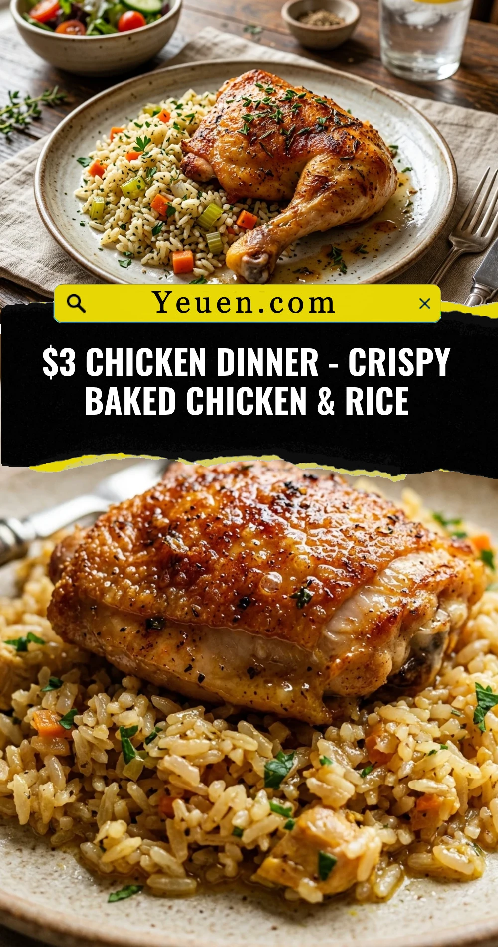 $3 Chicken Dinner - Crispy Baked Chicken & Rice