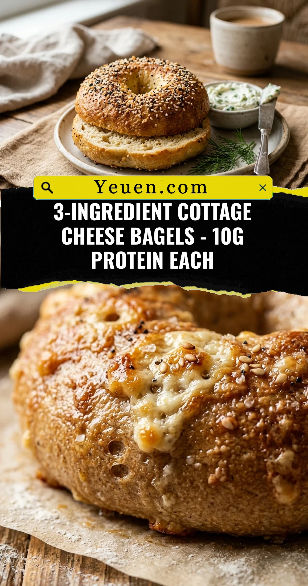 3-Ingredient Cottage Cheese Bagels - 10g Protein Each