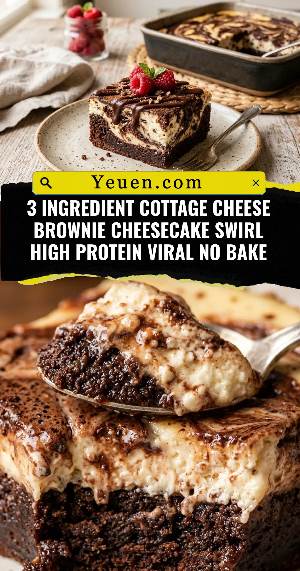 3 Ingredient Cottage Cheese Brownie Cheesecake Swirl High Protein Viral No Bake