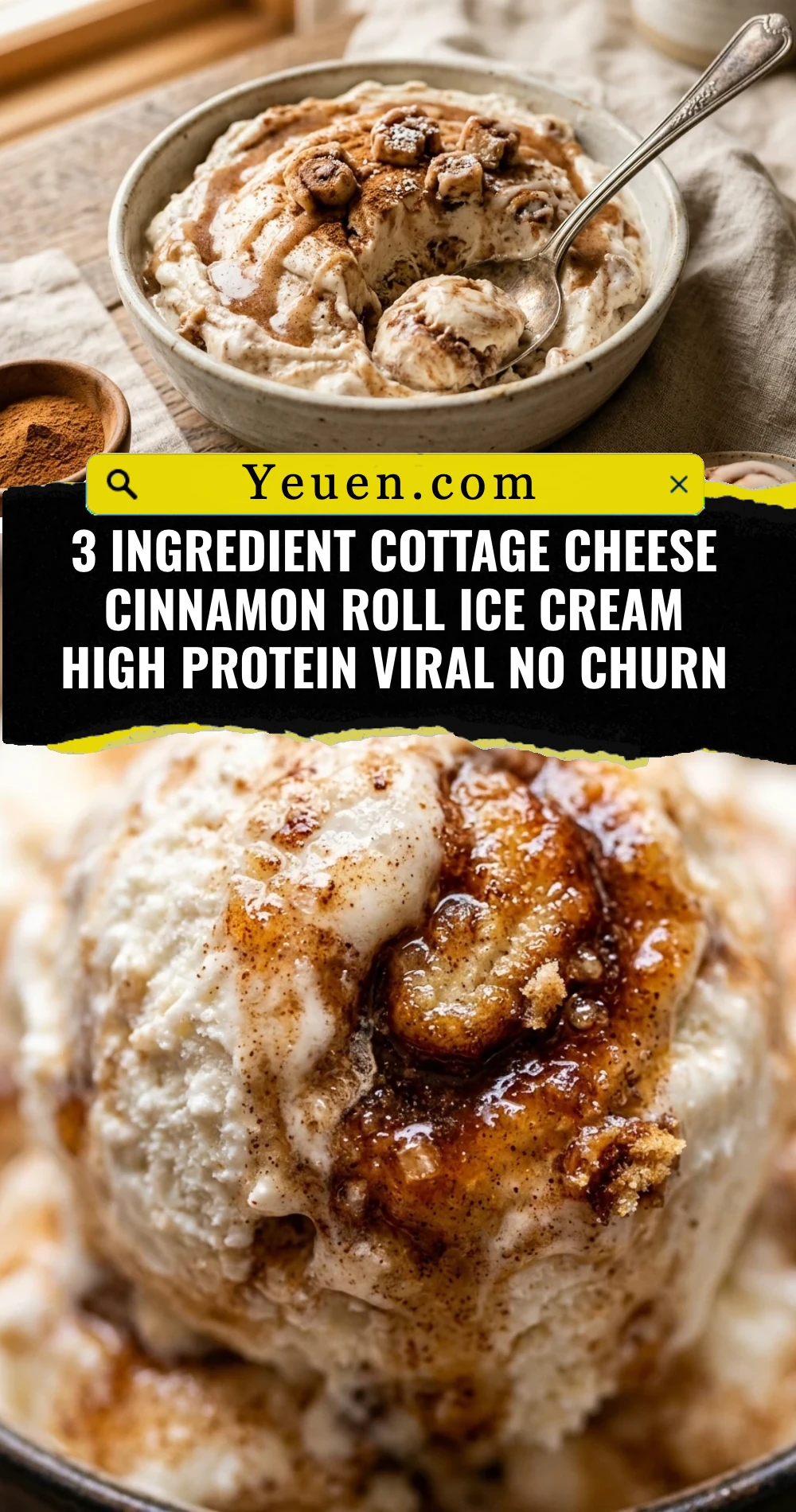 3 Ingredient Cottage Cheese Cinnamon Roll Ice Cream High Protein Viral No Churn