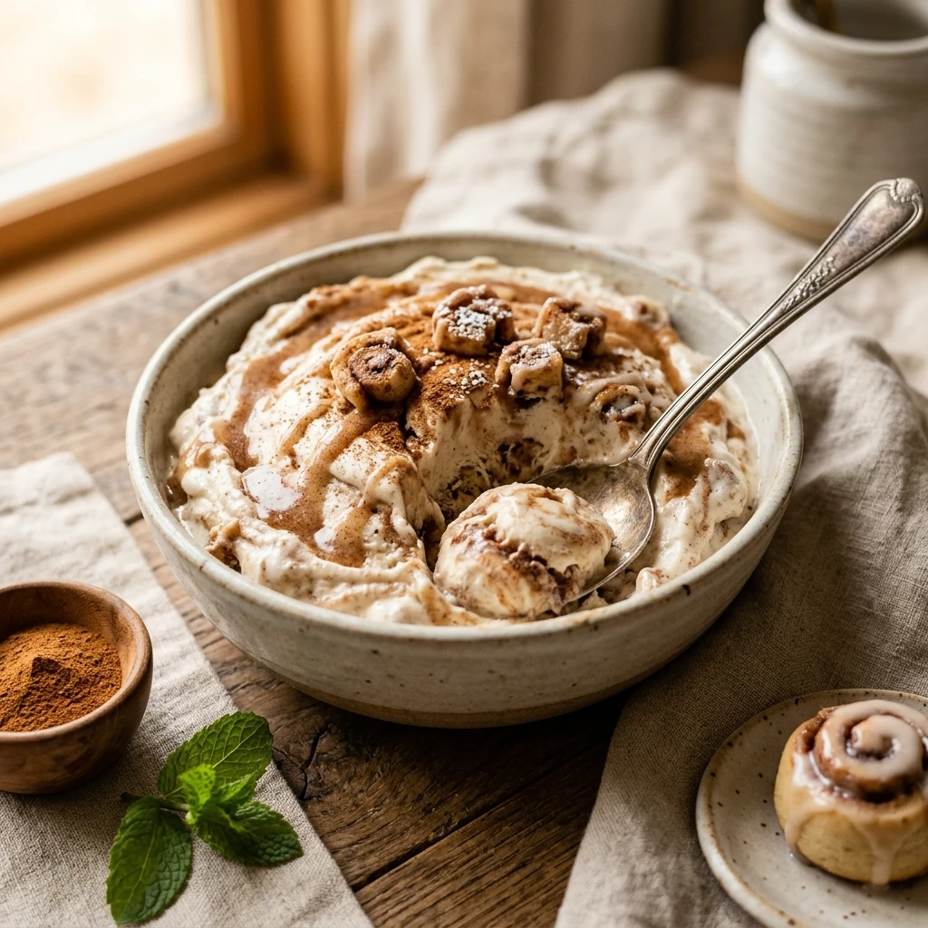 3 Ingredient Cottage Cheese Cinnamon Roll Ice Cream High Protein Viral No Churn