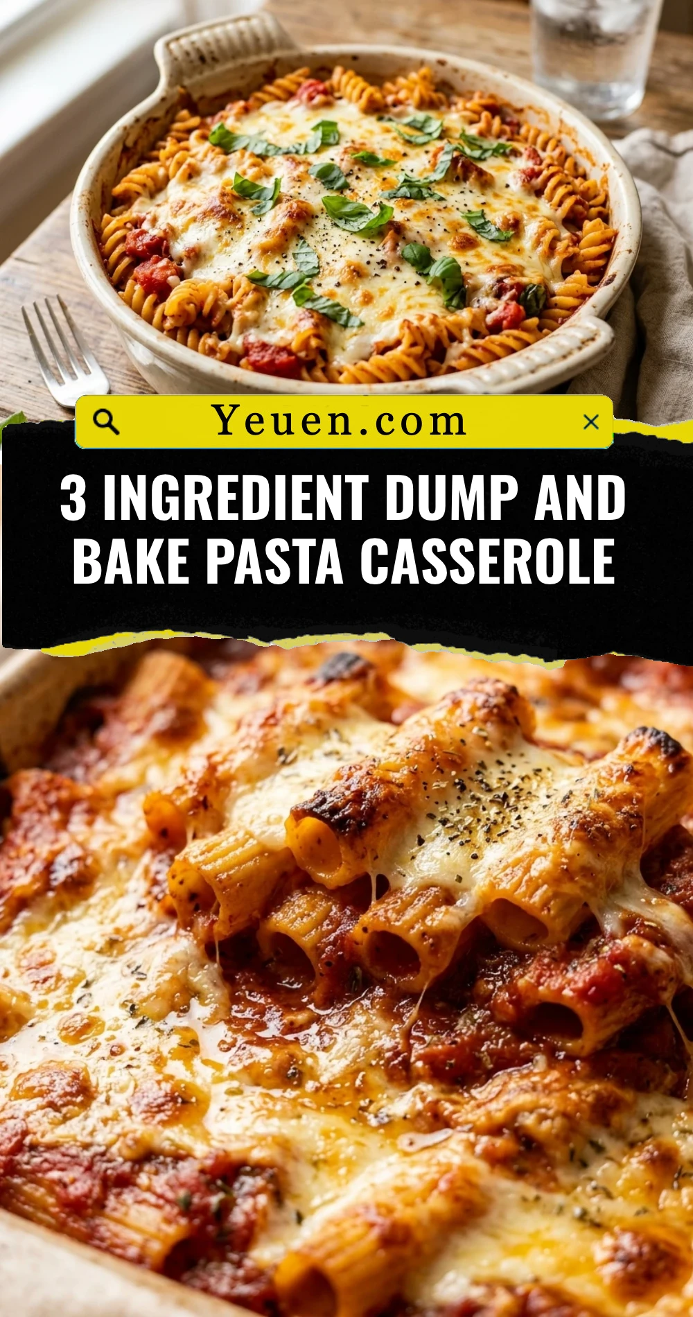 3 Ingredient Dump And Bake Pasta Casserole
