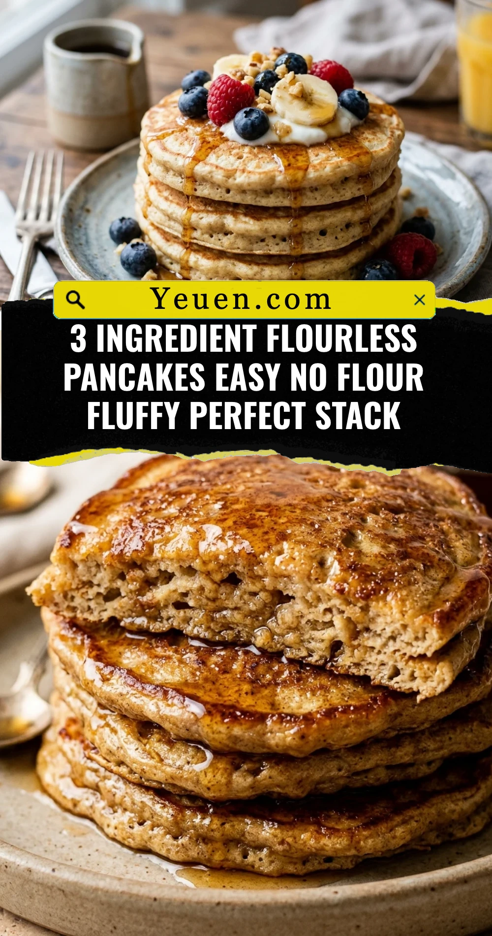 3 Ingredient Flourless Pancakes Easy No Flour Fluffy Perfect Stack