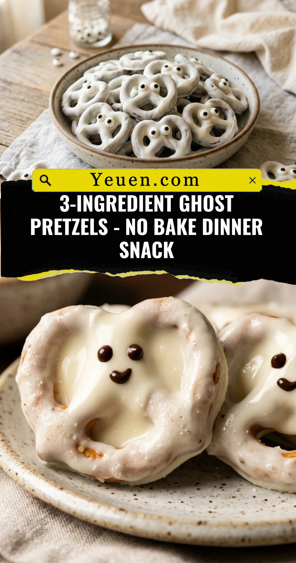 3-Ingredient Ghost Pretzels - No Bake Dinner Snack