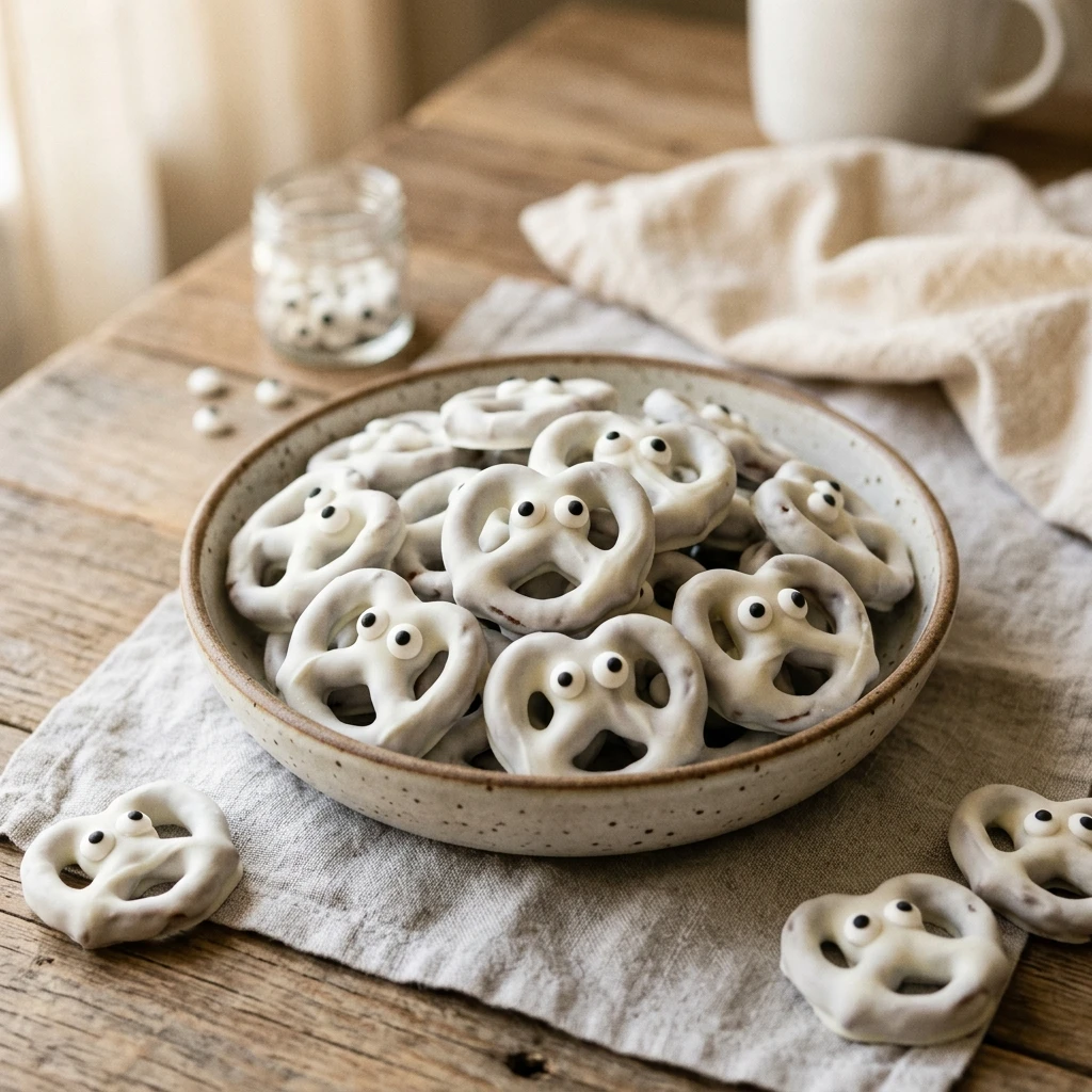 3-Ingredient Ghost Pretzels - No Bake Dinner Snack