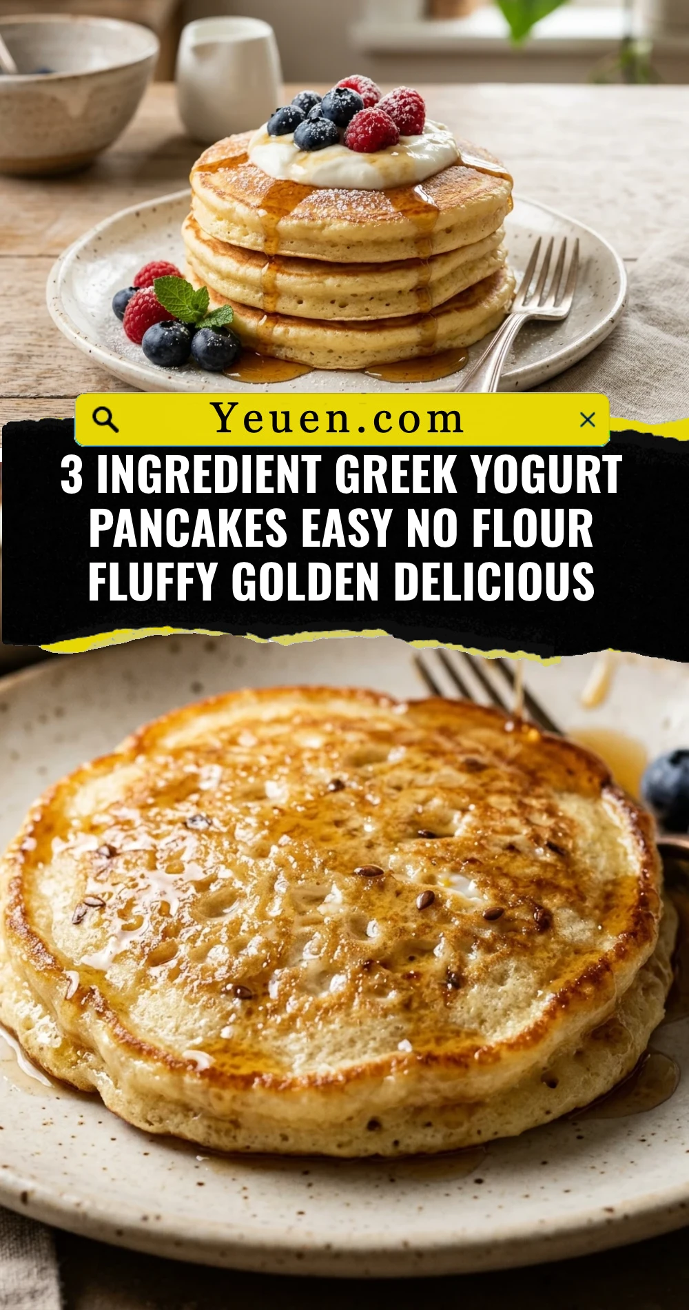 3 Ingredient Greek Yogurt Pancakes Easy No Flour Fluffy Golden Delicious