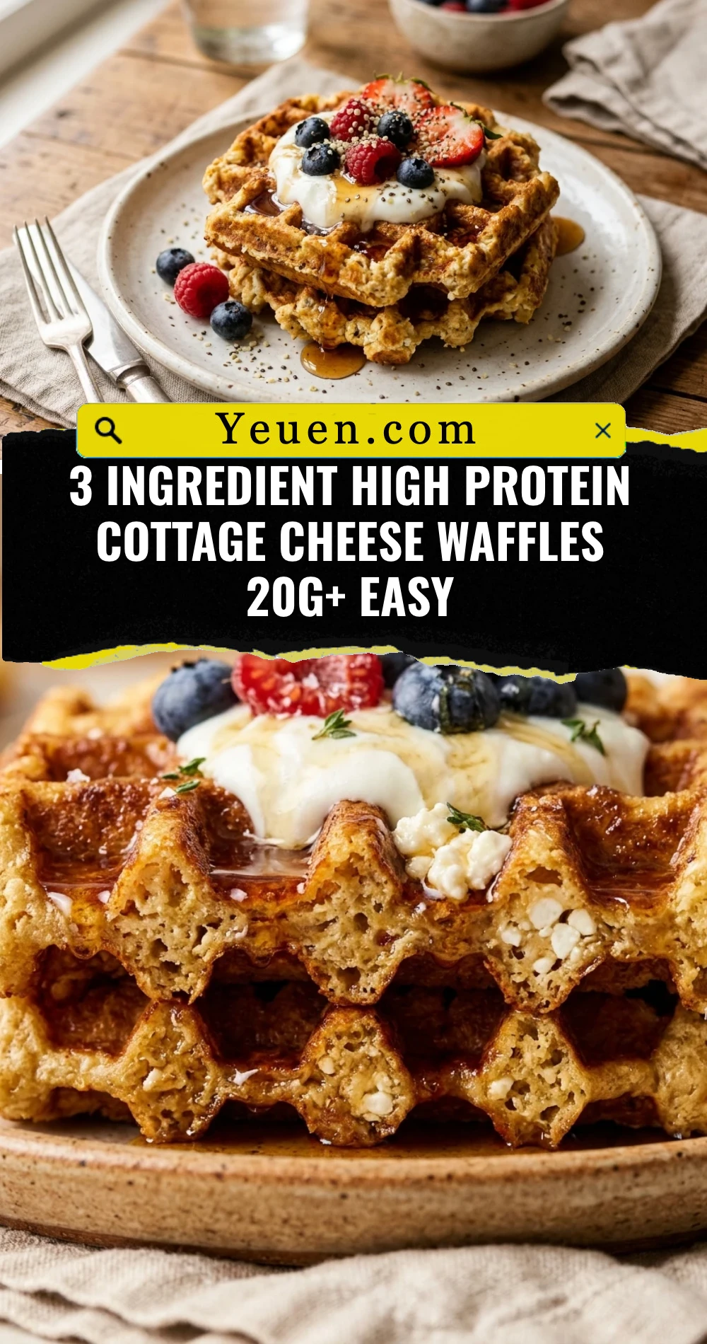 3 Ingredient High Protein Cottage Cheese Waffles 20g+ Easy