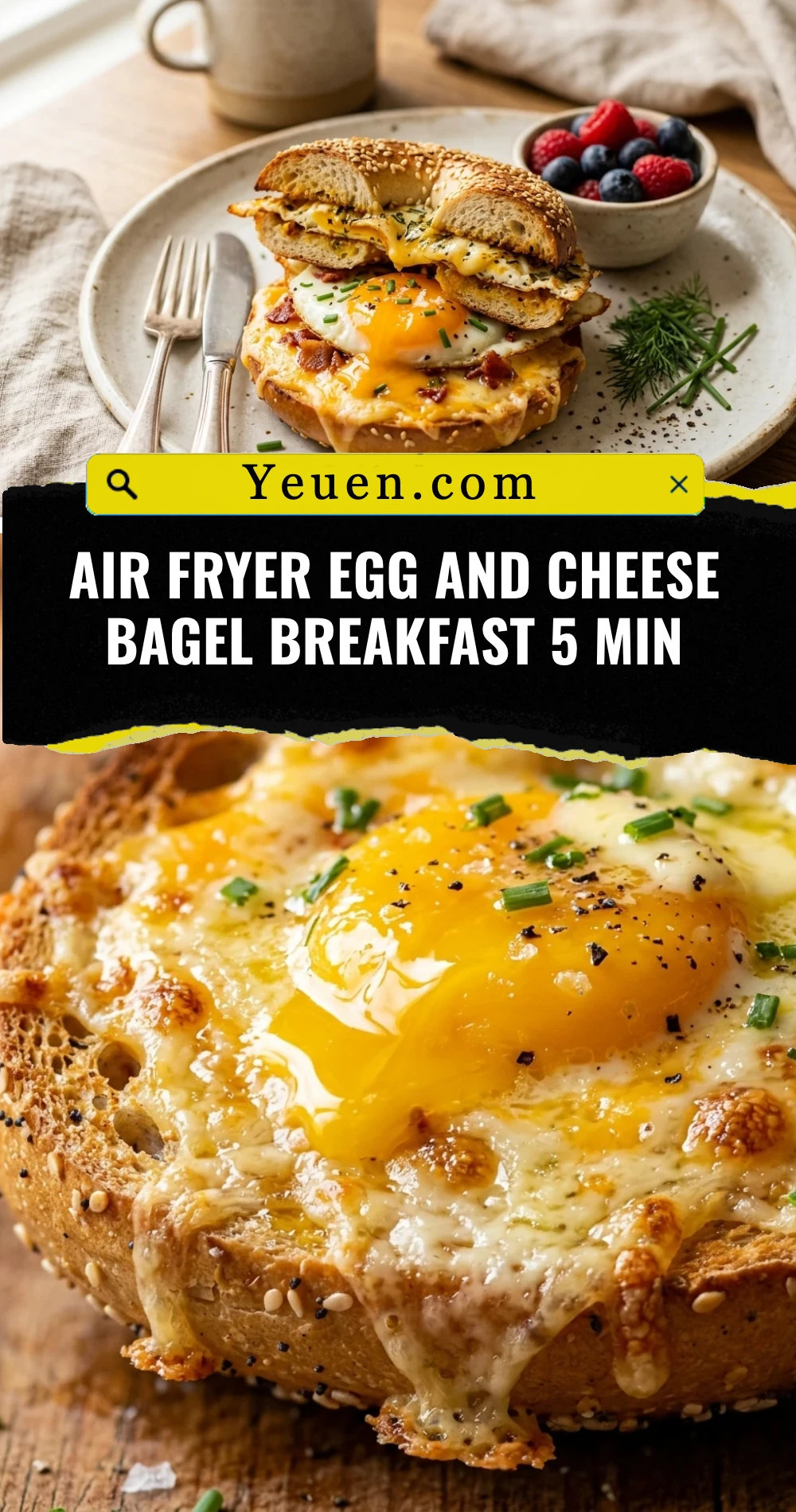 Air Fryer Egg And Cheese Bagel Breakfast 5 Min