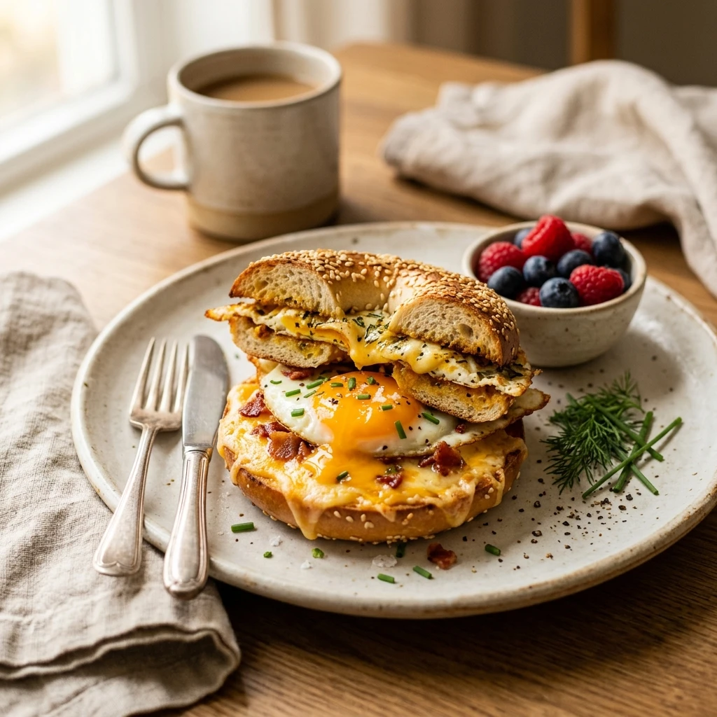 Air Fryer Egg And Cheese Bagel Breakfast 5 Min