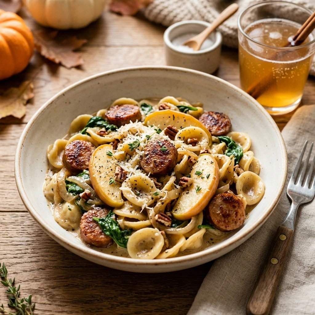Apple Cider Sausage Pasta Fall Dinner