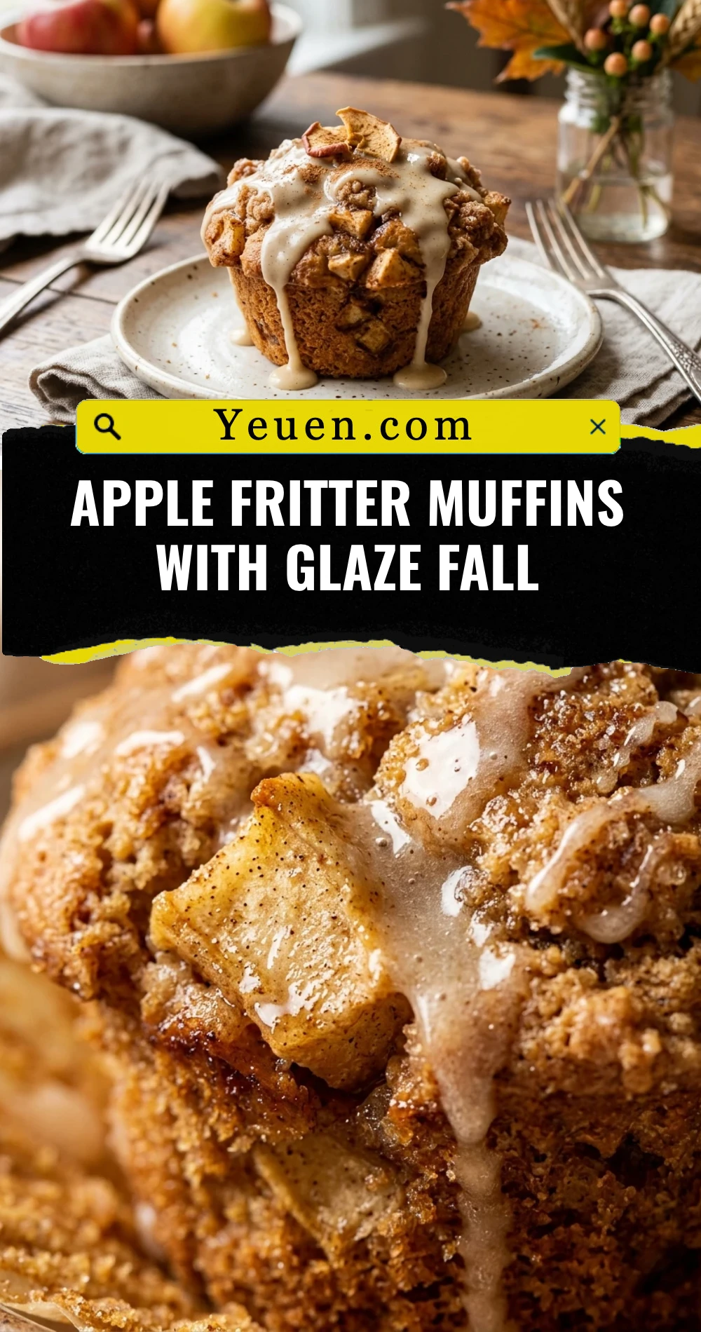 Apple Fritter Muffins With Glaze Fall