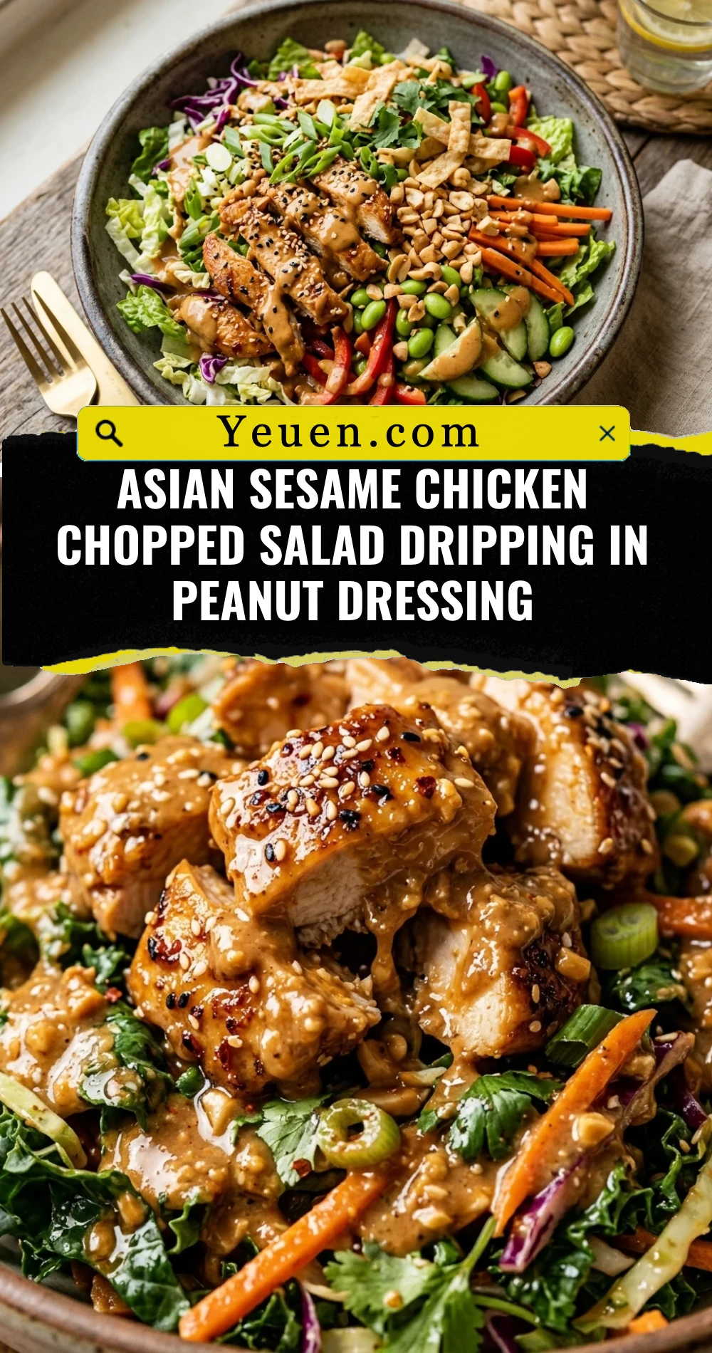 Asian Sesame Chicken Chopped Salad Dripping In Peanut Dressing