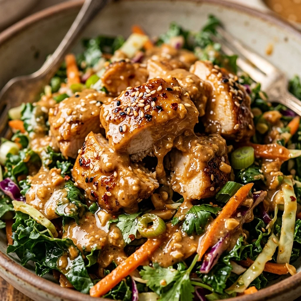Asian Sesame Chicken Chopped Salad Dripping In Peanut Dressing