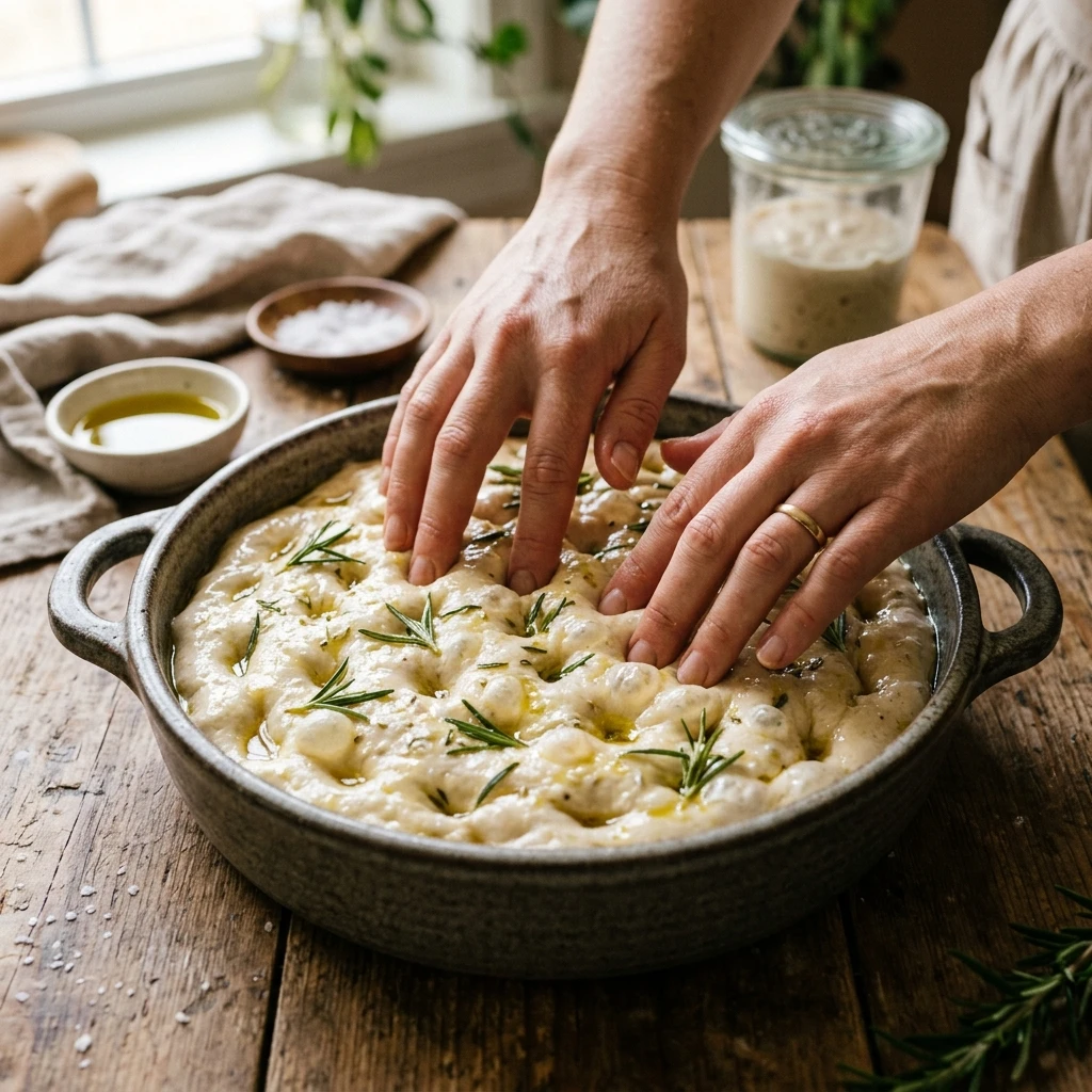 ASMR Sourdough Focaccia Dimpling Video