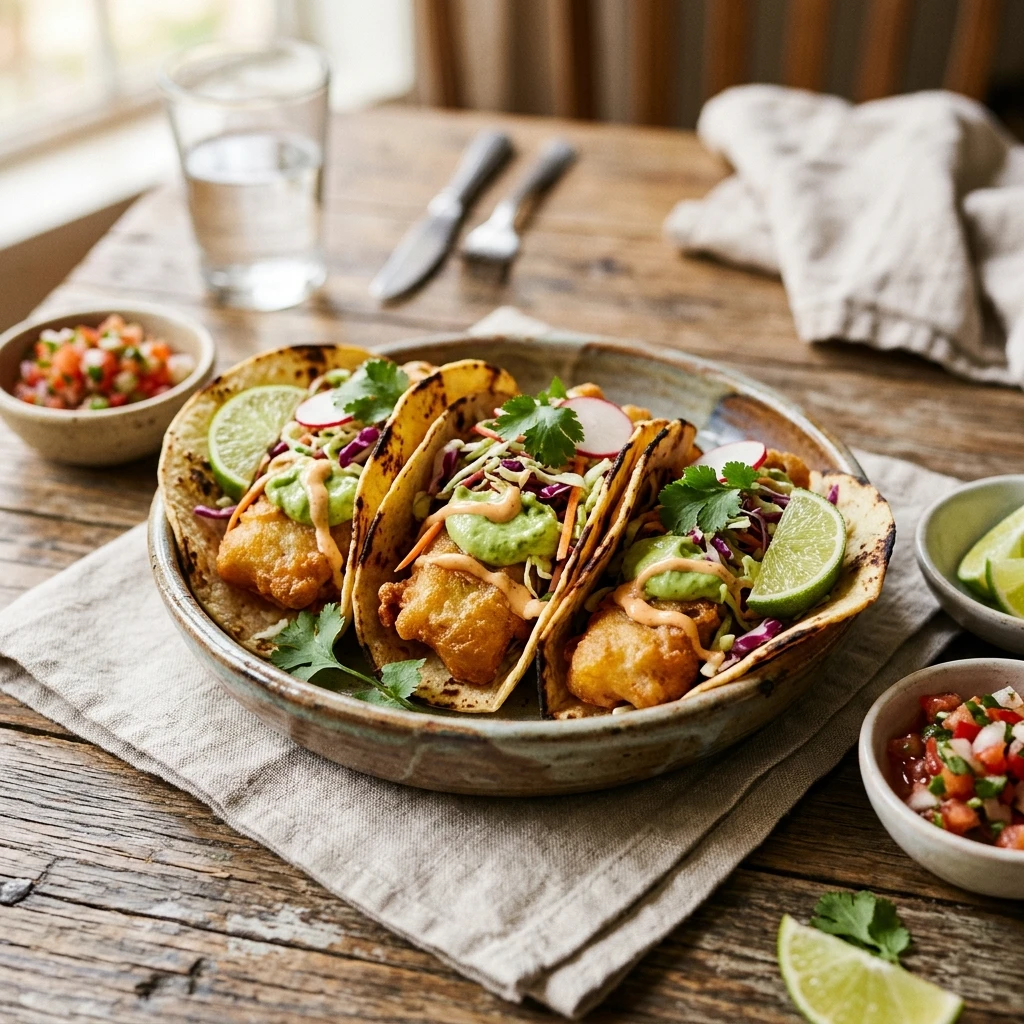 Baja Fish Tacos With Avocado Crema Easy 20 Minute Seafood Ultimate Recipe
