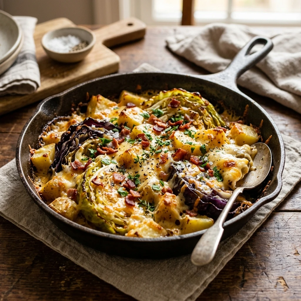 Baked Cabbage And Potatoes Cheesy One-Pan
