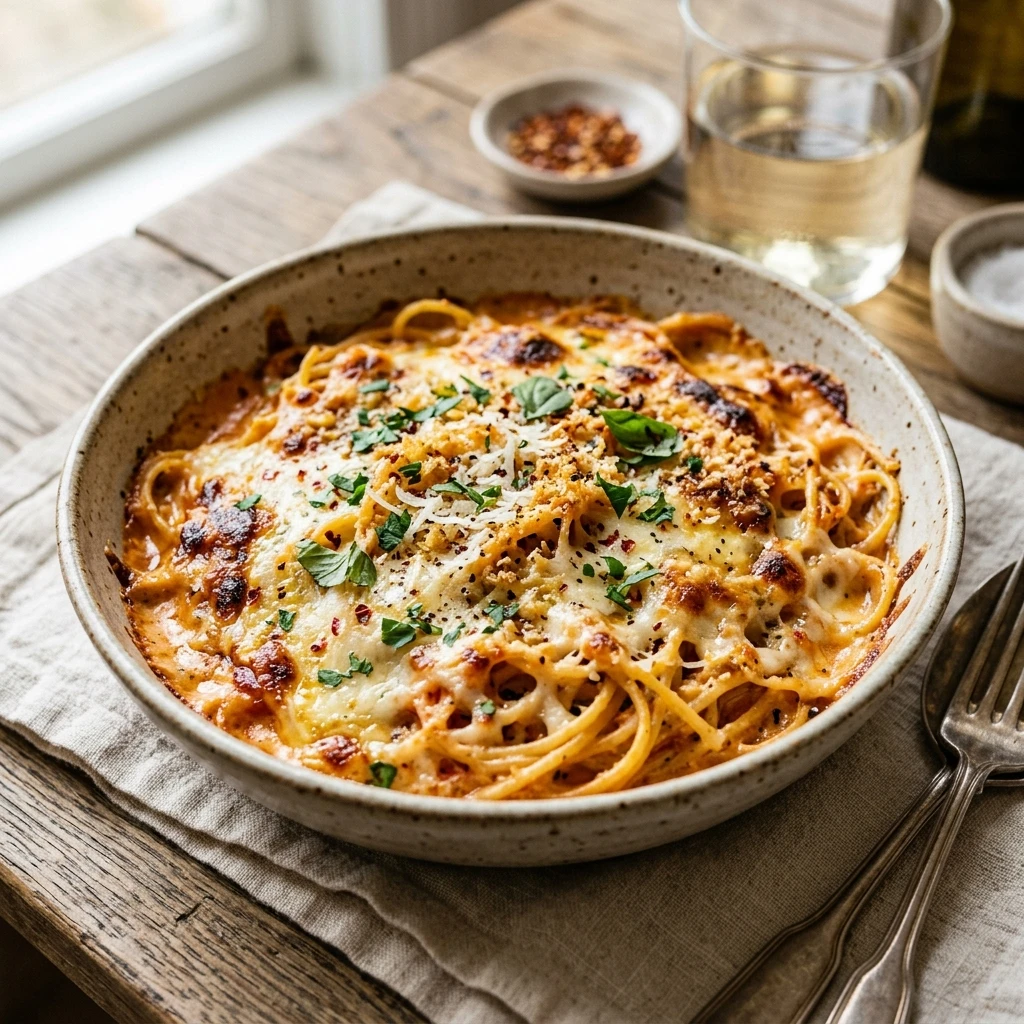 Baked Cream Cheese Spaghetti (Cheesiest Ever)