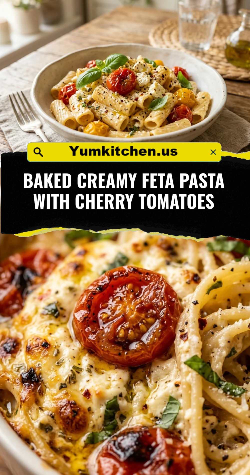 Baked Creamy Feta Pasta With Cherry Tomatoes