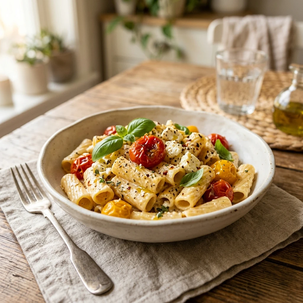 Baked Creamy Feta Pasta With Cherry Tomatoes