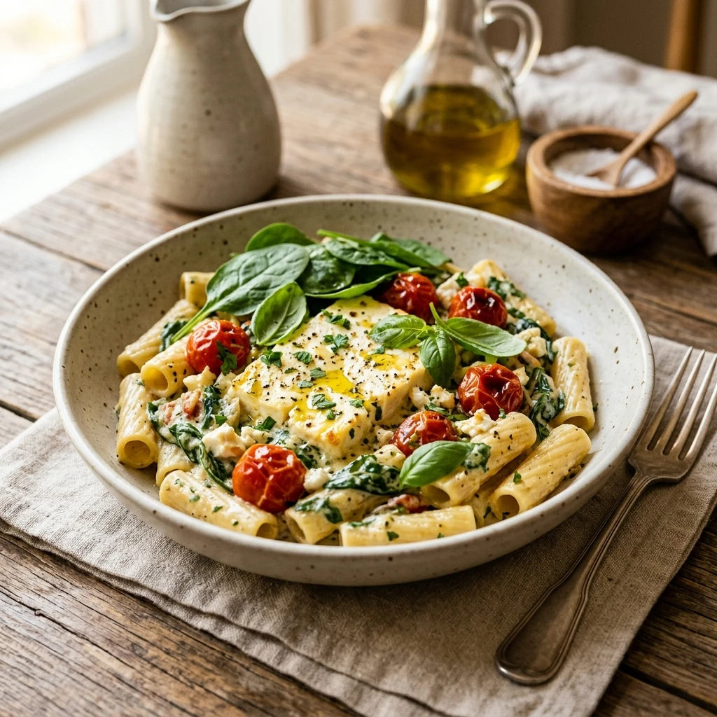 Baked Feta Pasta With Spinach Creamy Viral