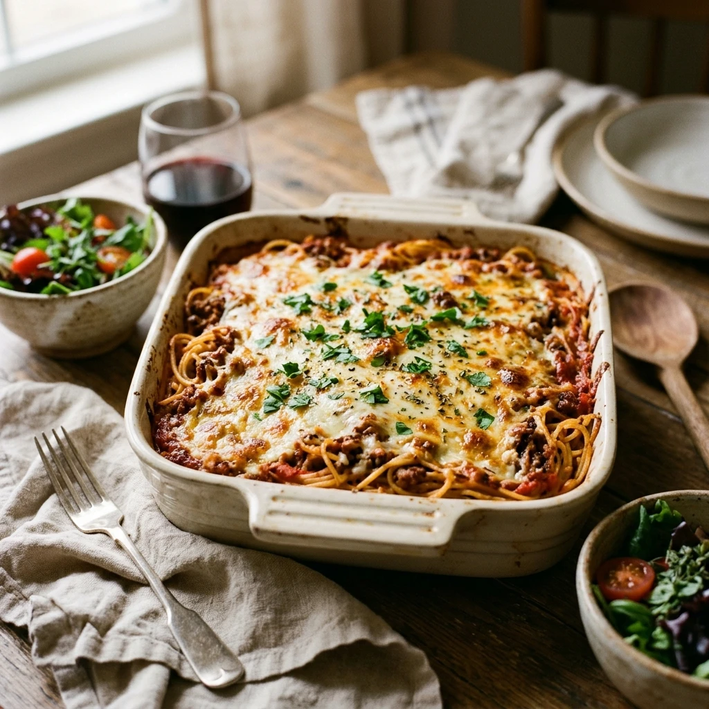Baked Spaghetti Casserole Easy Cheesy Pasta Family One Dish