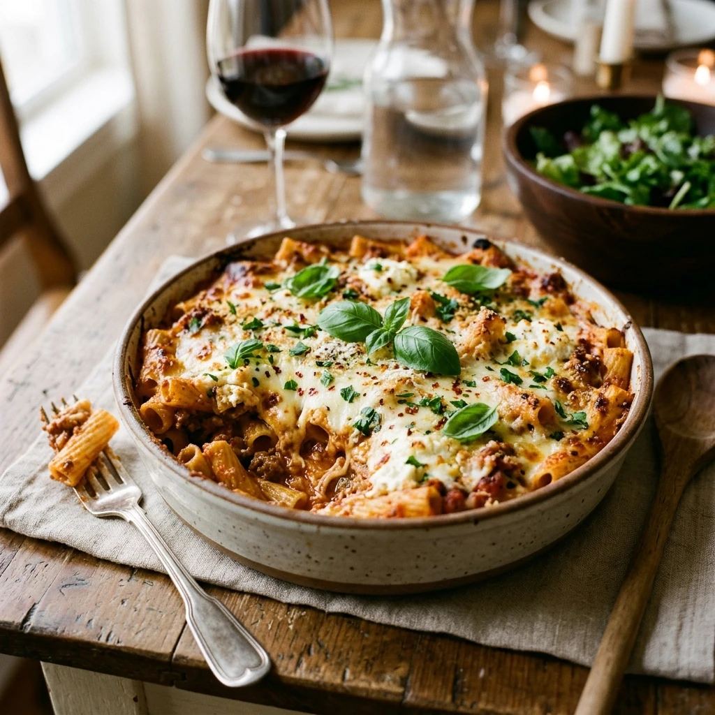 Baked Ziti Casserole Cheesy Pasta Easy Family One Dish