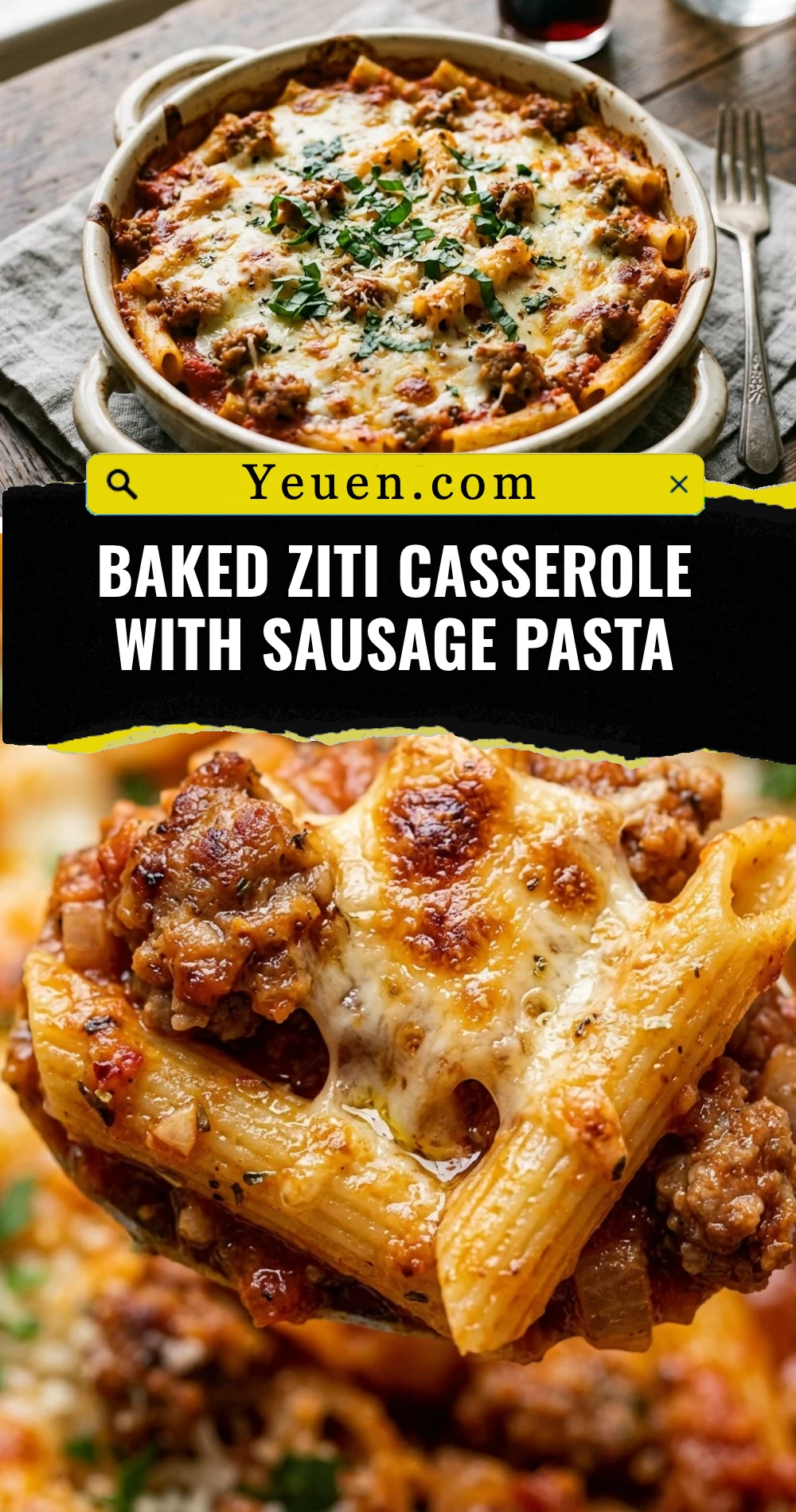 Baked Ziti Casserole With Sausage Pasta