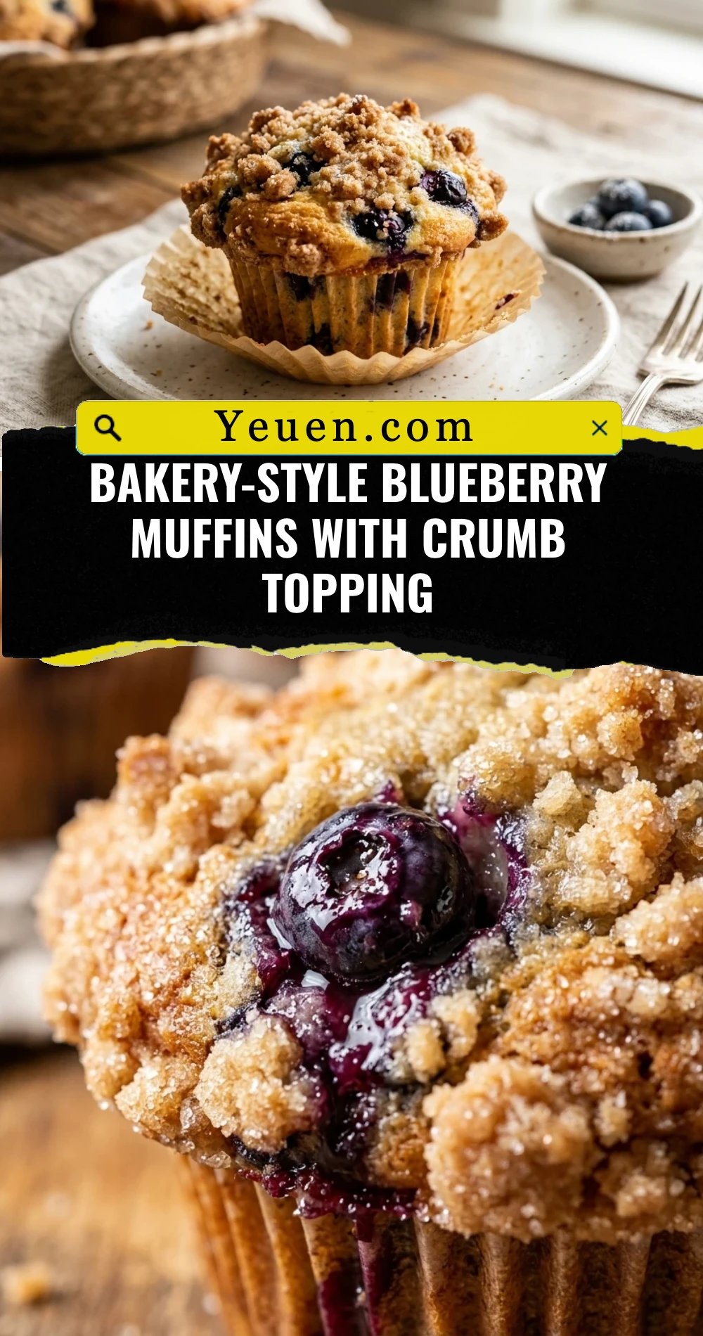 Bakery-Style Blueberry Muffins With Crumb Topping