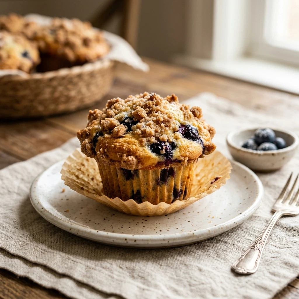 Bakery-Style Blueberry Muffins With Crumb Topping