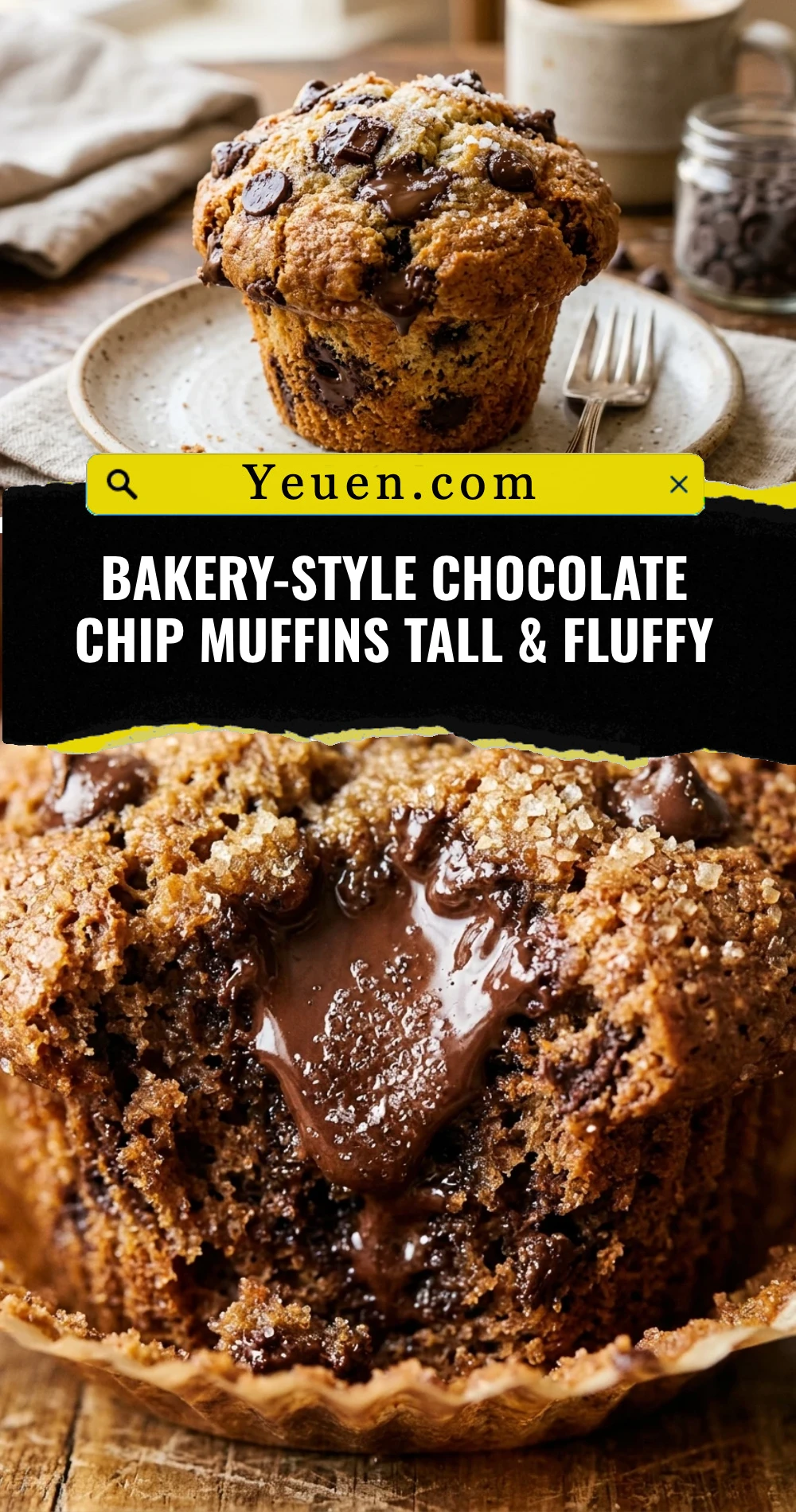 Bakery-Style Chocolate Chip Muffins Tall & Fluffy