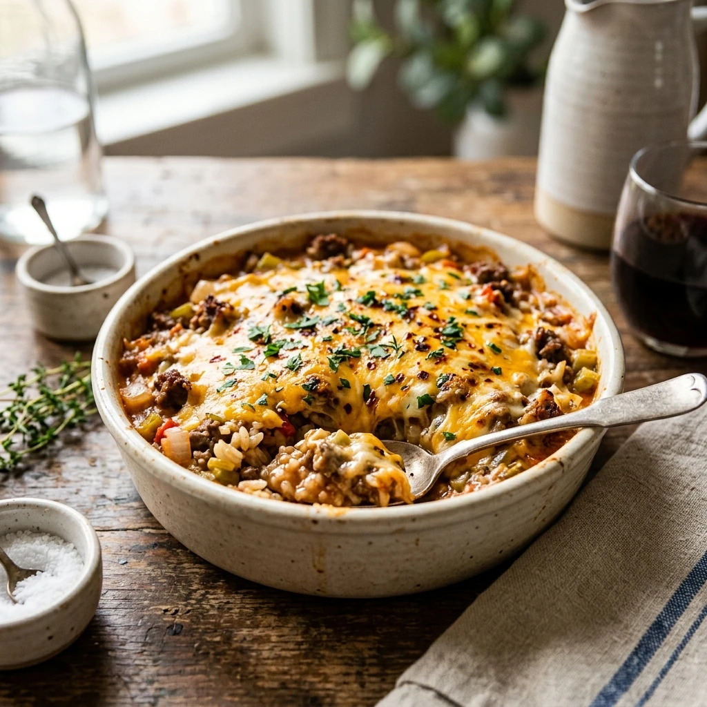 Beef And Rice Casserole Cheesy One-Dish 30 Minute