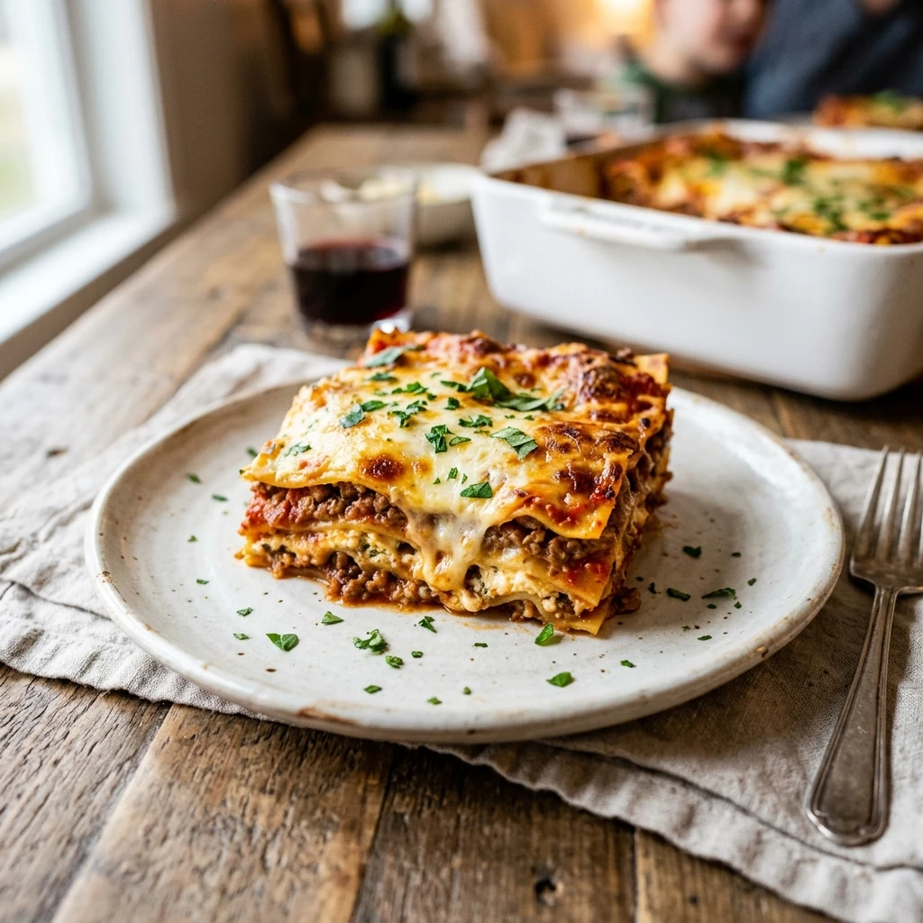 Beef Lasagna Casserole Easy No Boil Cheesy Family