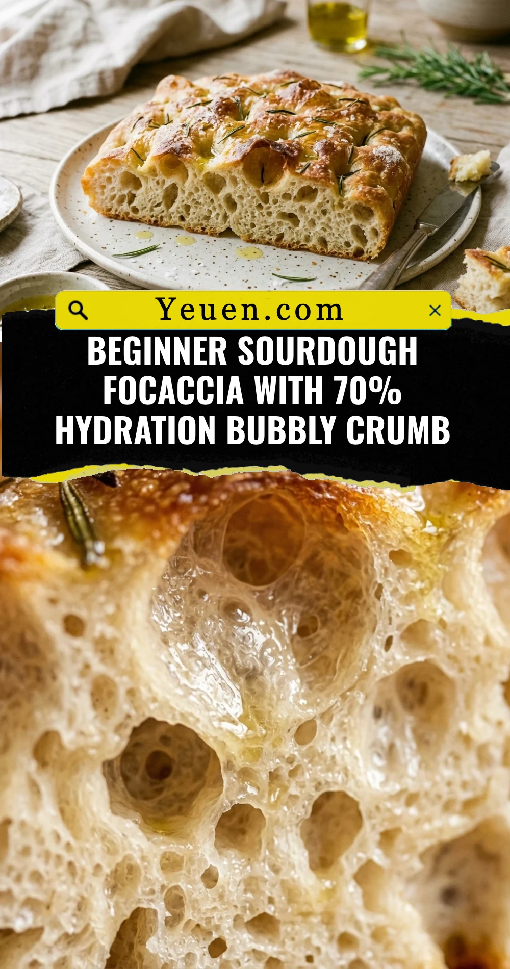 Beginner Sourdough Focaccia With 70% Hydration Bubbly Crumb