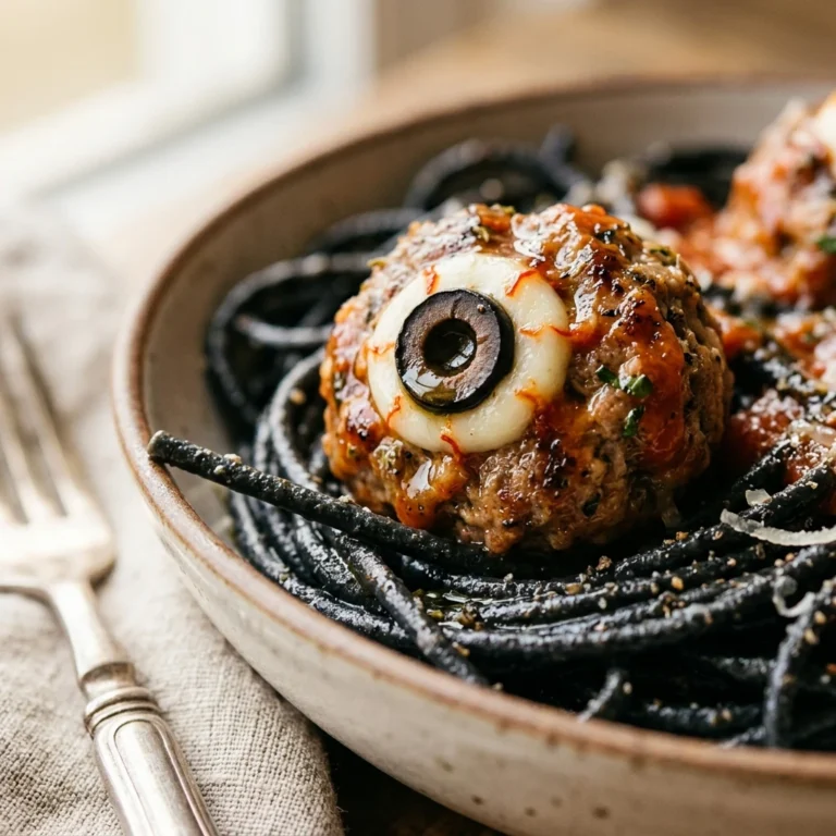 Black Spaghetti With Eyeball Meatballs - 20 Min
