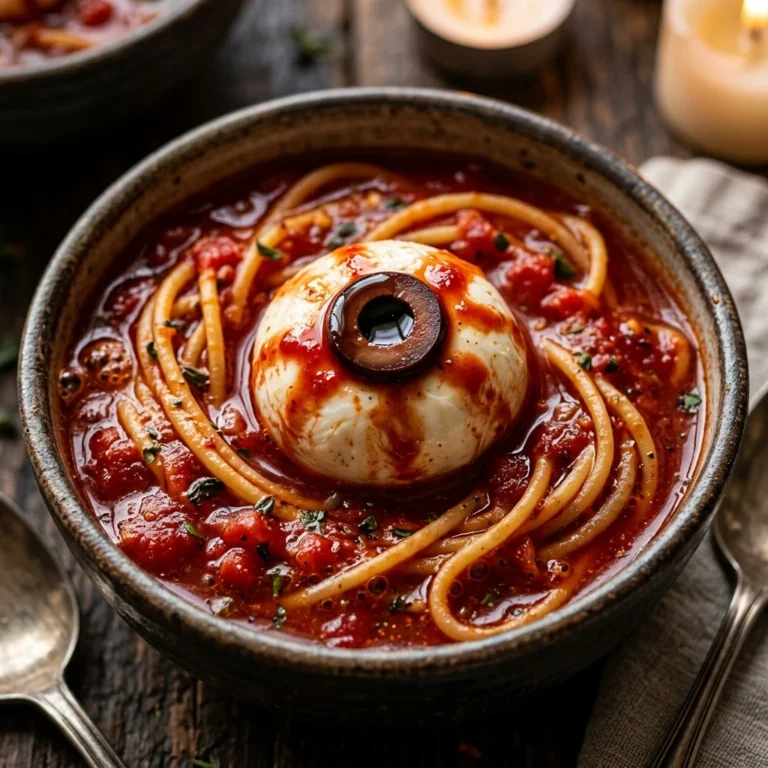 Bloody Eyeball Pasta Soup - Cozy Halloween Dinner
