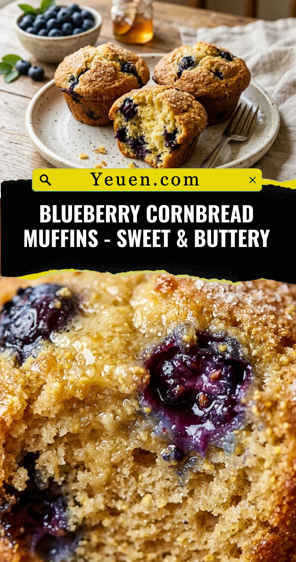 Blueberry Cornbread Muffins - Sweet & Buttery