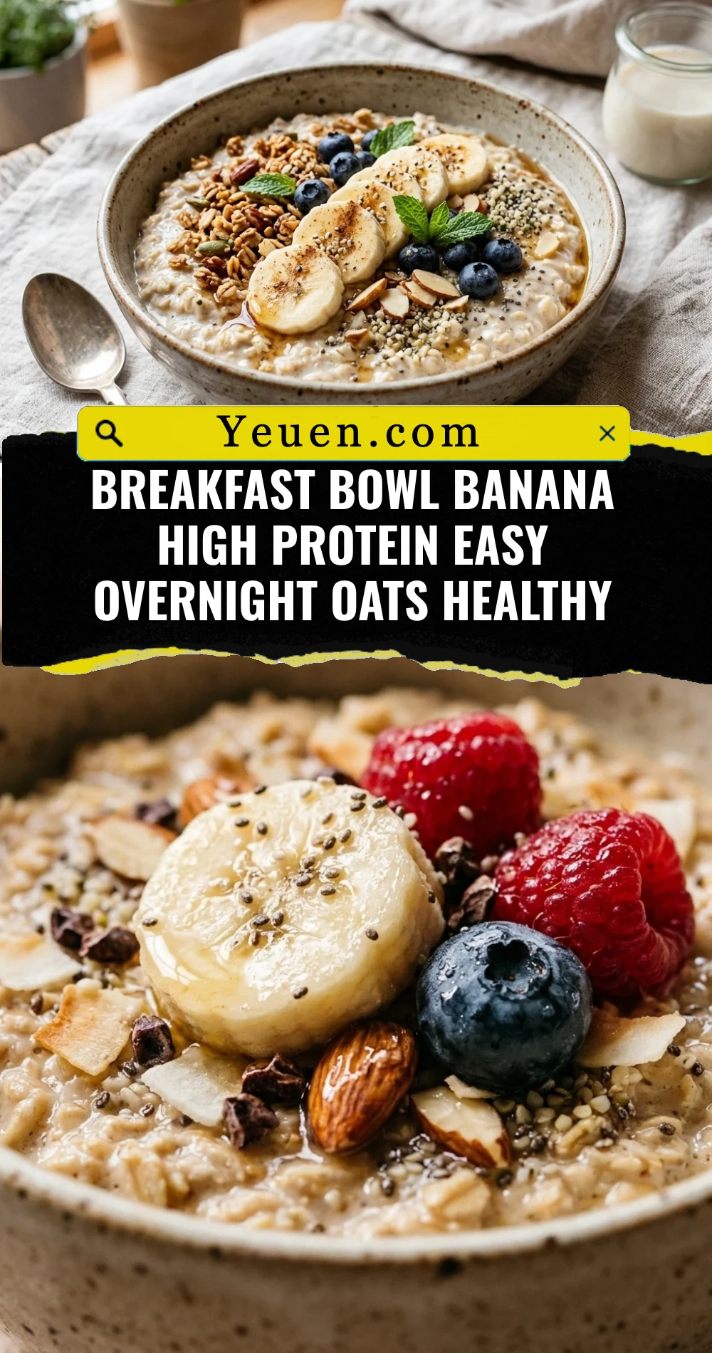 Breakfast Bowl Banana High Protein Easy Overnight Oats Healthy