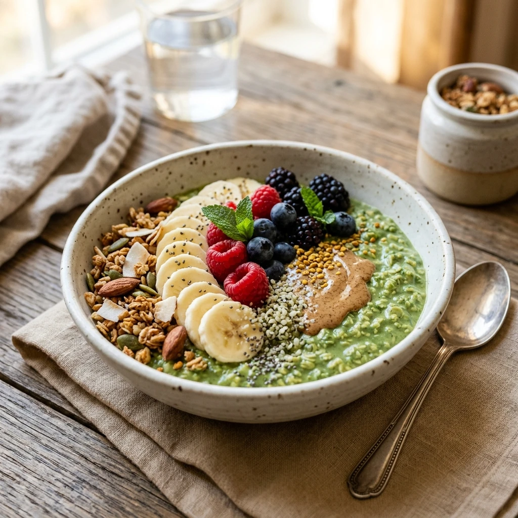 Breakfast Bowl Green Smoothie Healthy Easy Protein Overnight Oats