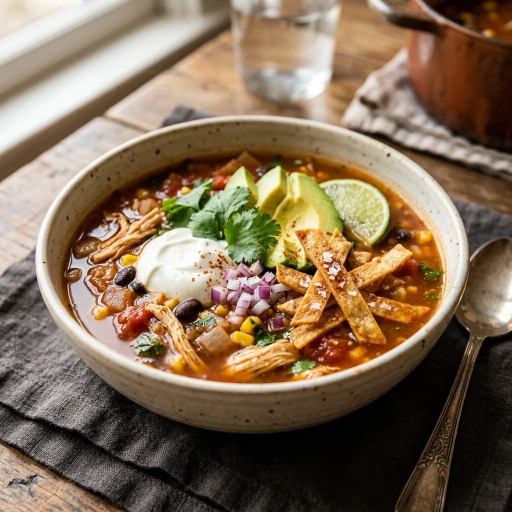 Brothy Chicken Tortilla Soup Healthy Easy One Pot Cozy Family Winter