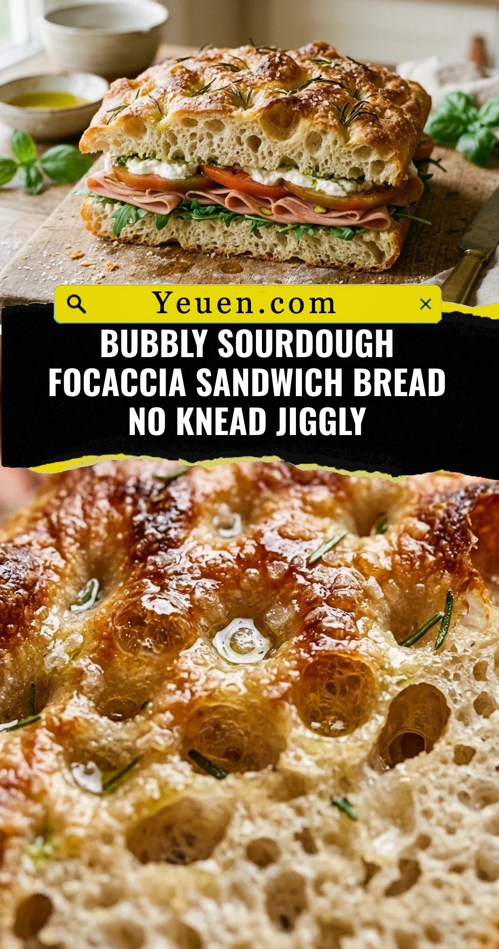 Bubbly Sourdough Focaccia Sandwich Bread No Knead Jiggly