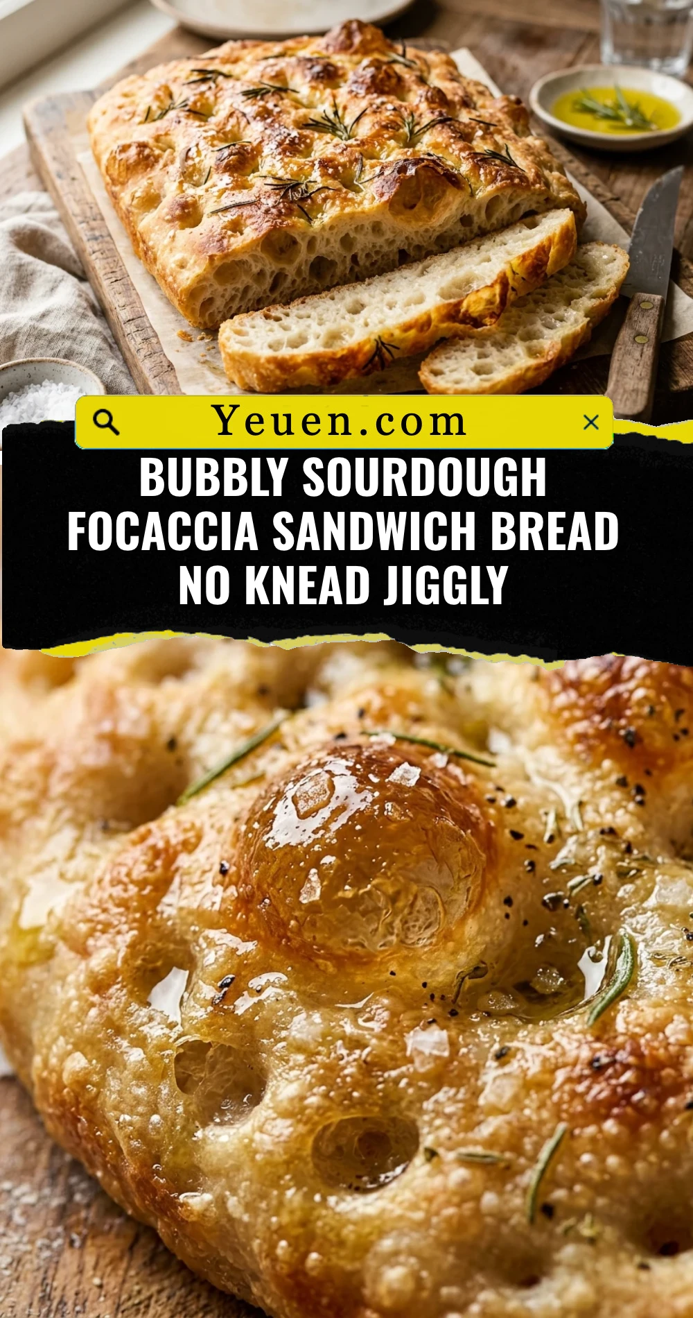 Bubbly Sourdough Focaccia Sandwich Bread No Knead Jiggly