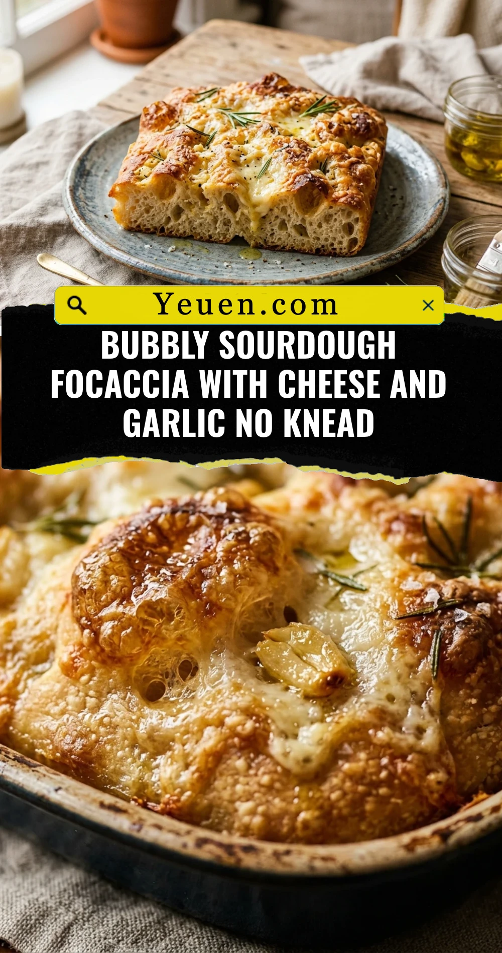 Bubbly Sourdough Focaccia With Cheese And Garlic No Knead